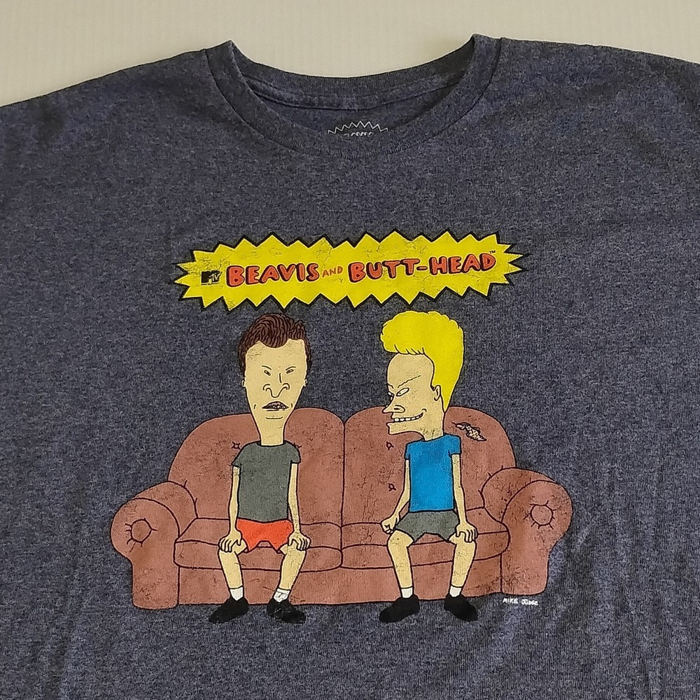 MTV Beavis and Butt-Head Graphic Logo T-Shirt Men's XL Gray Cotton Polyester